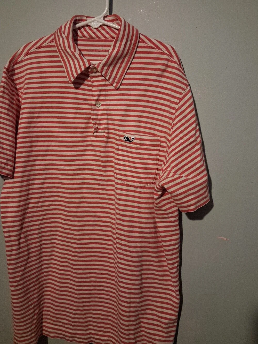 Vineyard Vines Boys Size L Pink White Striped Polo Shirt Pima Cotton Preppy